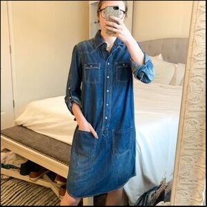 Ryan Michael indigo blue denim button down shirt dress